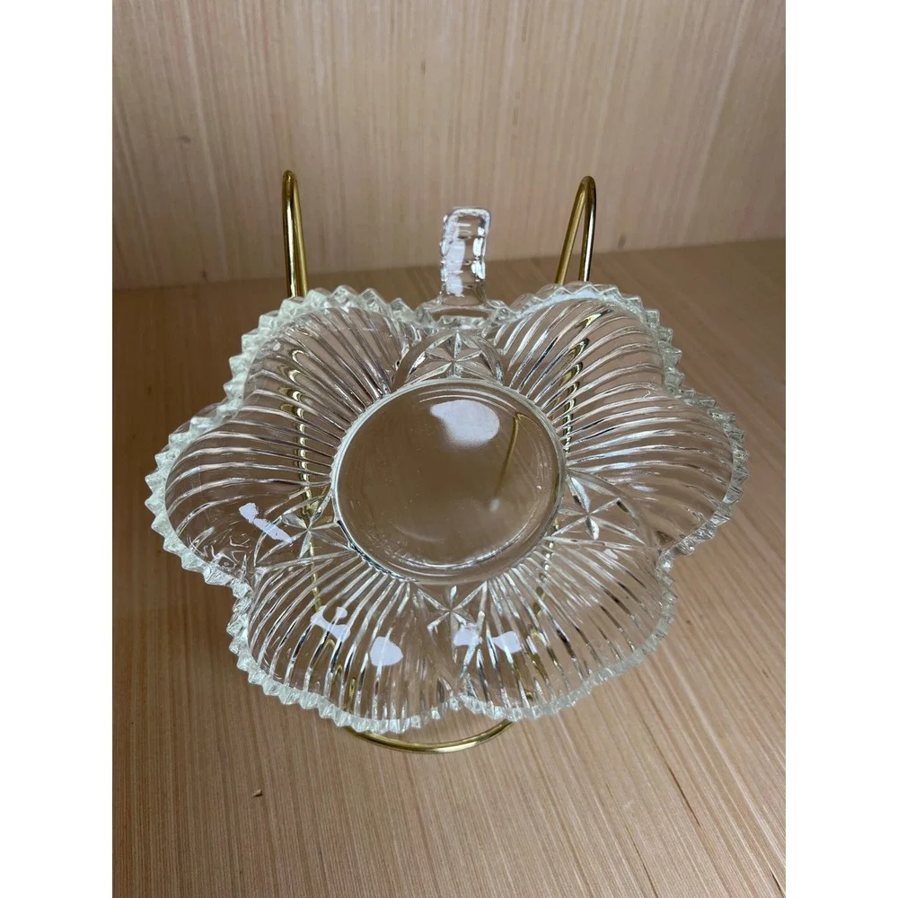 Vintage Federal Glass Shamrock Clover Clear Pressed Glass Candy Trinket Bowl